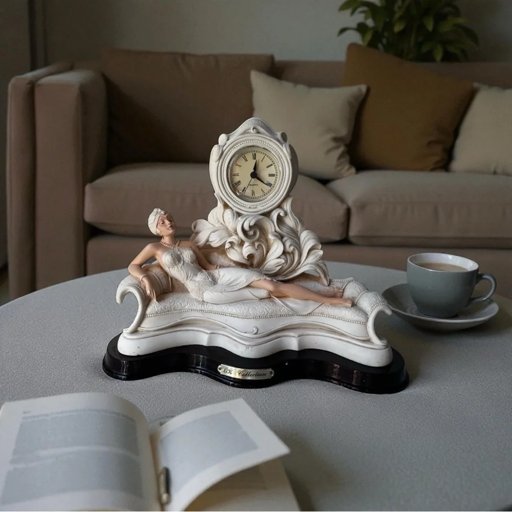 Elegant Cream Clock with Reclining Lady Figurine
